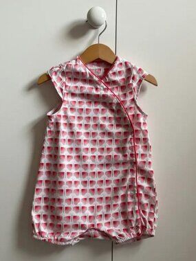 Obaibi Red and White Geometric Side Snap Romper 12 Months